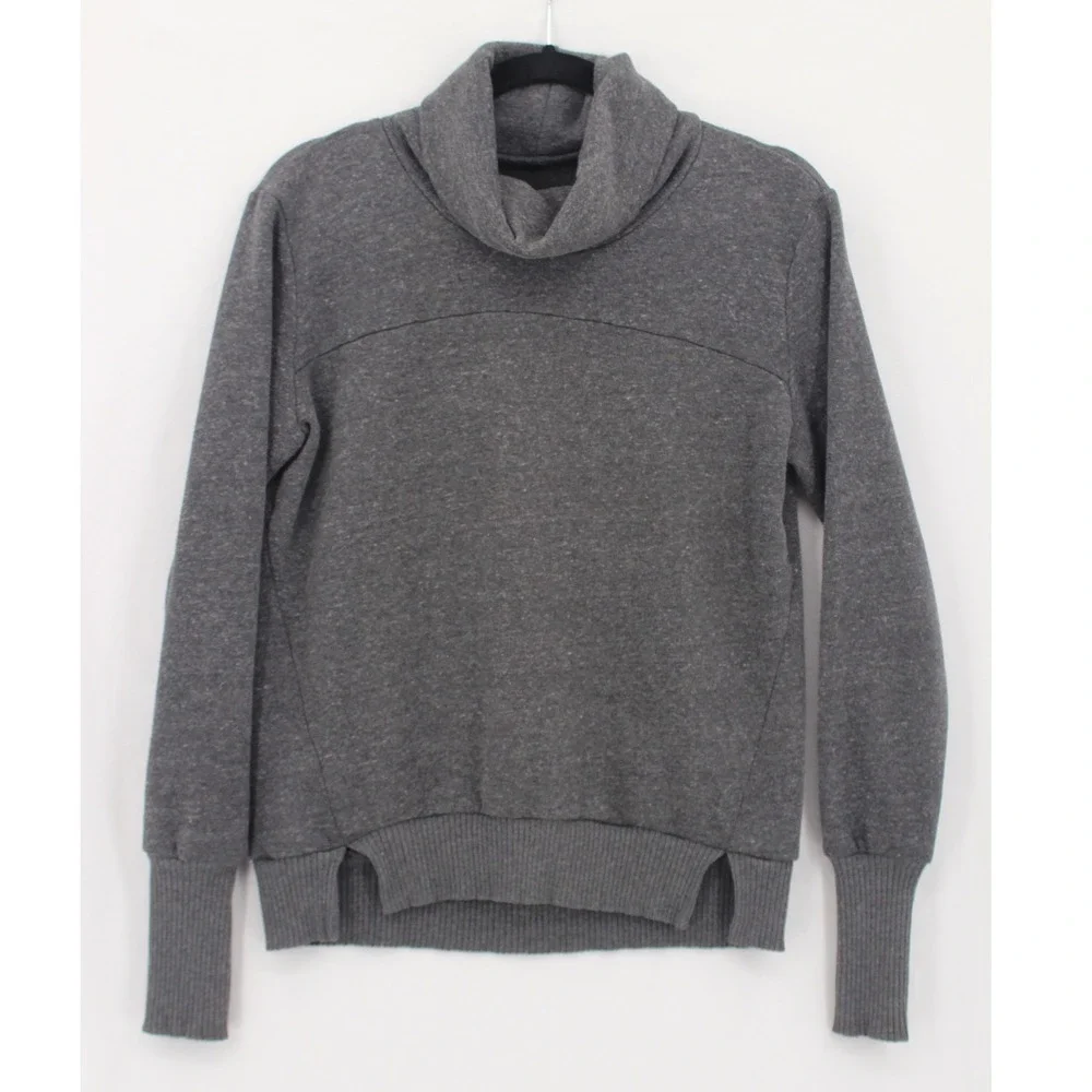 Alo Yoga Hazy Sweatshirt Small Charcoal Heather Grey Cowl Neck Thumbhole Pleated